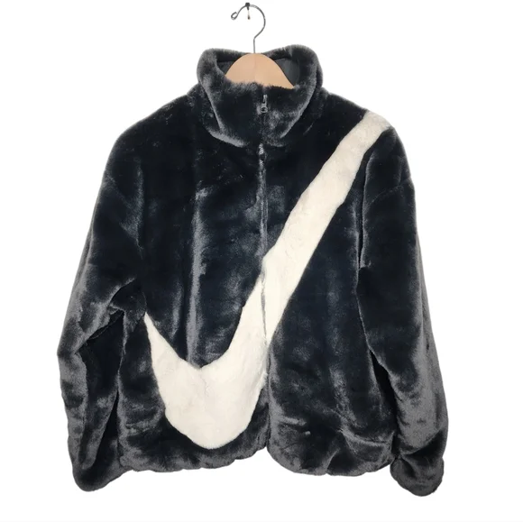Nike Sportswear Faux Fur Jacket Black Full Zip Women’s Medium - Picture 13 of 16
